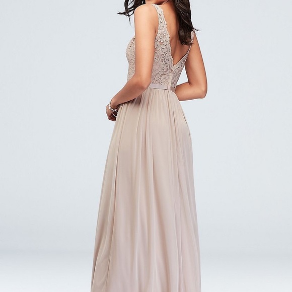 Bridesmaids Dress Lace V-Neck Cameo Long NWT 14 - Picture 3 of 11